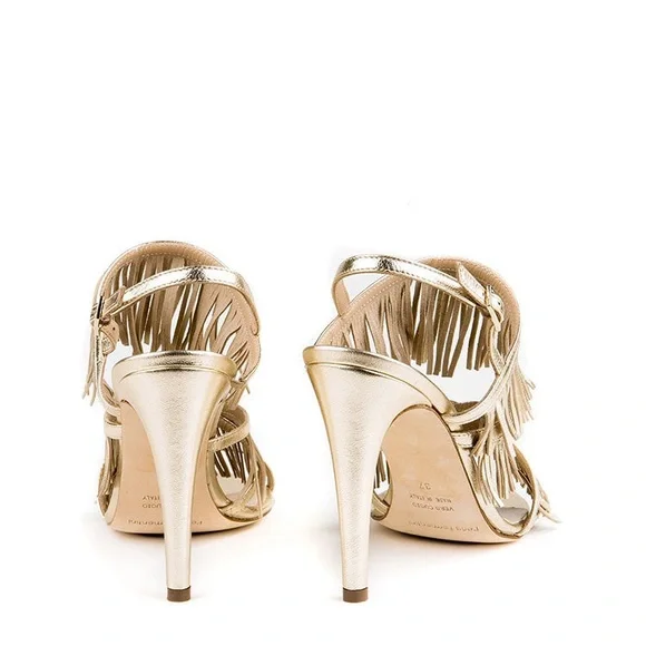 Perla Formentini Allegra Gold Platino Fringe Leather Heels Size 39 - Picture 7 of 11
